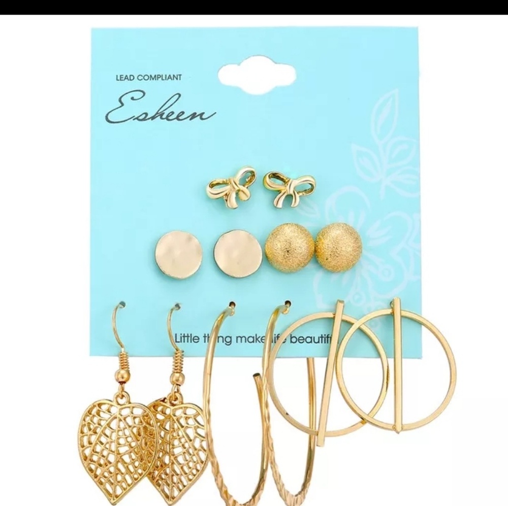 6 pair of golden earrings